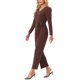 thumbnail image 4 of INSPIRAR CHIC Mono de Mujer con Cuello en V de Manga Larga, Cintura Ajustable, Pierna Ancha, Pantalones Largos, Elegante Mono de Tejido XL Café, 4 of 5