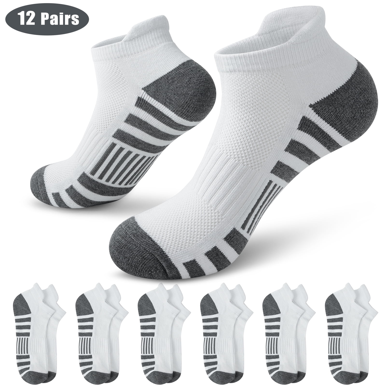 Loritta 12 Pairs Mens Ankle Athletic Low Cut Sports Socks Cushioned ...