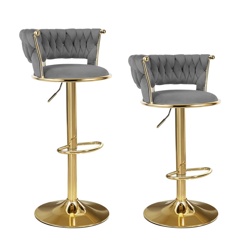 Daluvenix Velvet Bar Stools Set of 2, Counter Height Barstools with Low Back, Gold 360° Swivel Bar Stool ,Counter Height Bar Chairs for Kitchen Island, Pub,Dark Grey