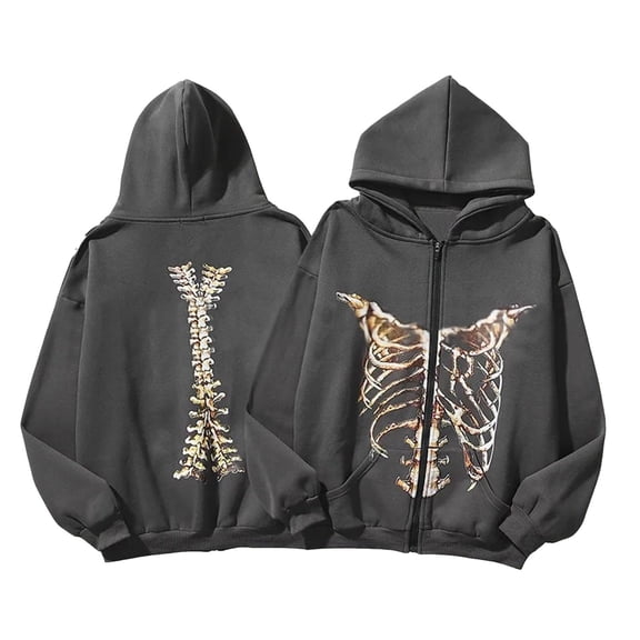 SONXAHE Graphic Zip Hoodie for Men Baggy Goth Street Sweat Jacket