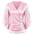 thumbnail image 5 of zaveiop Womens Sparkly Sequin Tops,3/4 Sleeve Glitter Party Dressy Blouse,V-Neck Disco Evening Club Concert Shirt (Pink, XL), 5 of 6