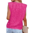 thumbnail image 2 of Bellella T-Shirts pour Femmes Col Rond Haut d'Été Paillettes Scintillantes Débardeurs Aguichant Sans Manches Blouse Chandail pour Dames Rose Rouge TP, 2 of 3