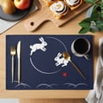thumbnail image 2 of Navy Blue Modern Placemats Set of 4, Farmhouse Rabbit Abstract Art Placemats for Dining Table, Place Mats for Kitchen Tabletop, Waterproof Wipeable Dining Table Mats Set, 2 of 9
