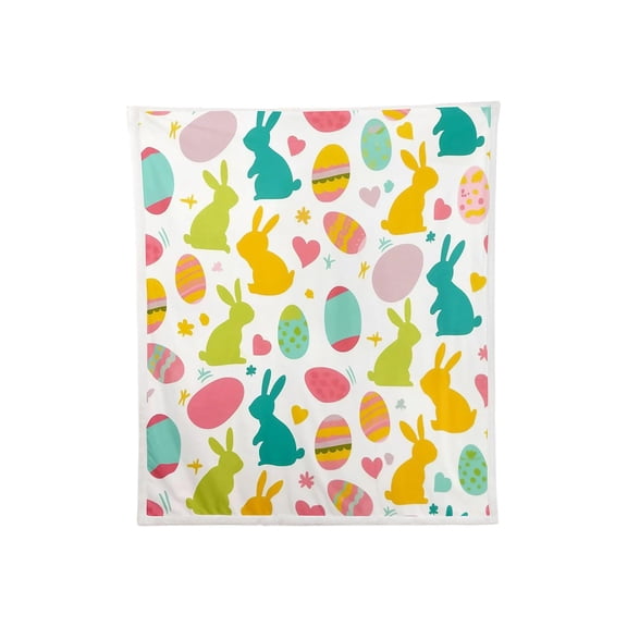 Eoozwa Easter Blanket Spring Rabbit Eggs Soft Flannel Colorful Decorative Throw Blanket Holiday Square Birthday Gift for Easter Home Couch Sofa Bed Room, 29.52 x 39.3 in