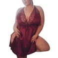 thumbnail image 4 of Sinhoon Summer Women Stain Silk Sleep Dress Sexy V Neck Lace Babydoll Lingerie Backless Split Nightwear Nightgown Plus Size, 4 of 6