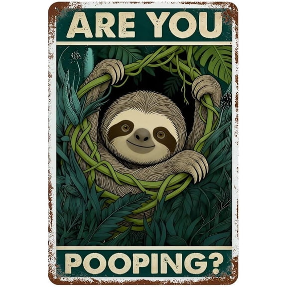 Funny Sloth Metal Tin Sign, Vintage Jungle Wall Decor, Retro Bathroom Wall Art Plaque, Cute Animal Restroom Sign, 8 x 12 Inch