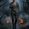thumbnail image 2 of uikmnh Men's Gothic 3 Piece Suit Set, Jacket Vest and Pants, Dark Printed Formal Halloween Costume, Tailored Outfit for Themed Events and Parties,3XL, 2 of 6
