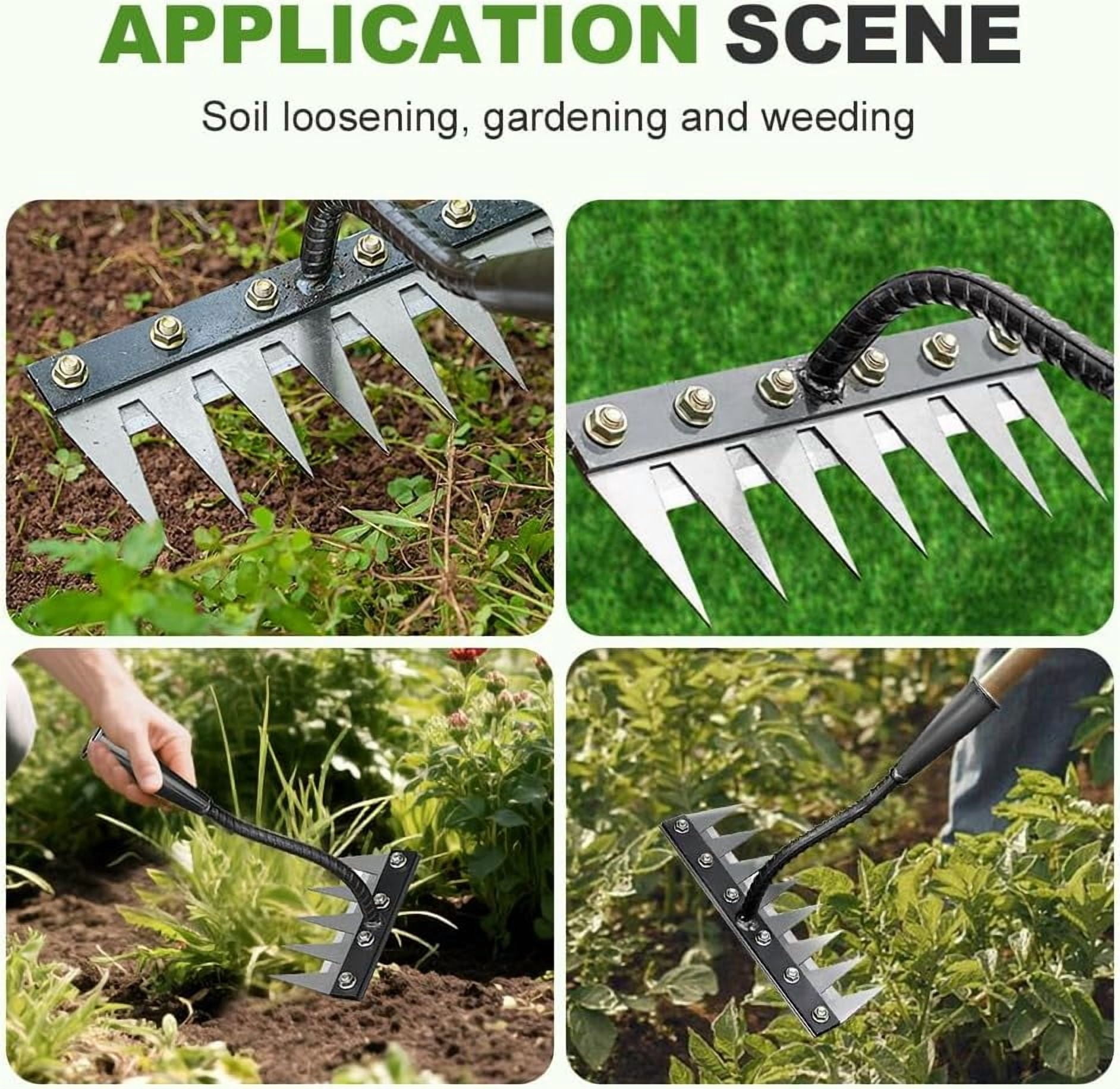 Iron Weeding Rake 2.0, 2026 New 5/6/7/8 Teeth Carbon Steel Garden Weeder Rakes, Iron Rake for Yard Lawn and Garden, Heavy-Duty Gardens Hand Weeder Puller Tool for Gardening and Weedings (7 Teeth)
