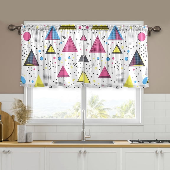 Yayeee Kitchen Curtains Tier Set of 2 Light Filtering 57"x24" Over Sink Window Panels, Pink Simple Shapes