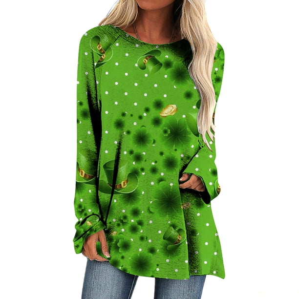 Camiseta holgada de manga larga con cuello redondo y estampado del Día de San Patricio a la moda para mujer Fridja czfsfas278