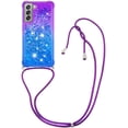 thumbnail image 3 of Samsung Galaxy S21 FE (Not S21) Case,Strap Crossbody Gradient Quicksand Bling Sparkle Flowing Liquid Floating with Neck Cord Lanyard Strap Cover for Samsung Galaxy S21 FE LSGS Purple Navy, 3 of 7