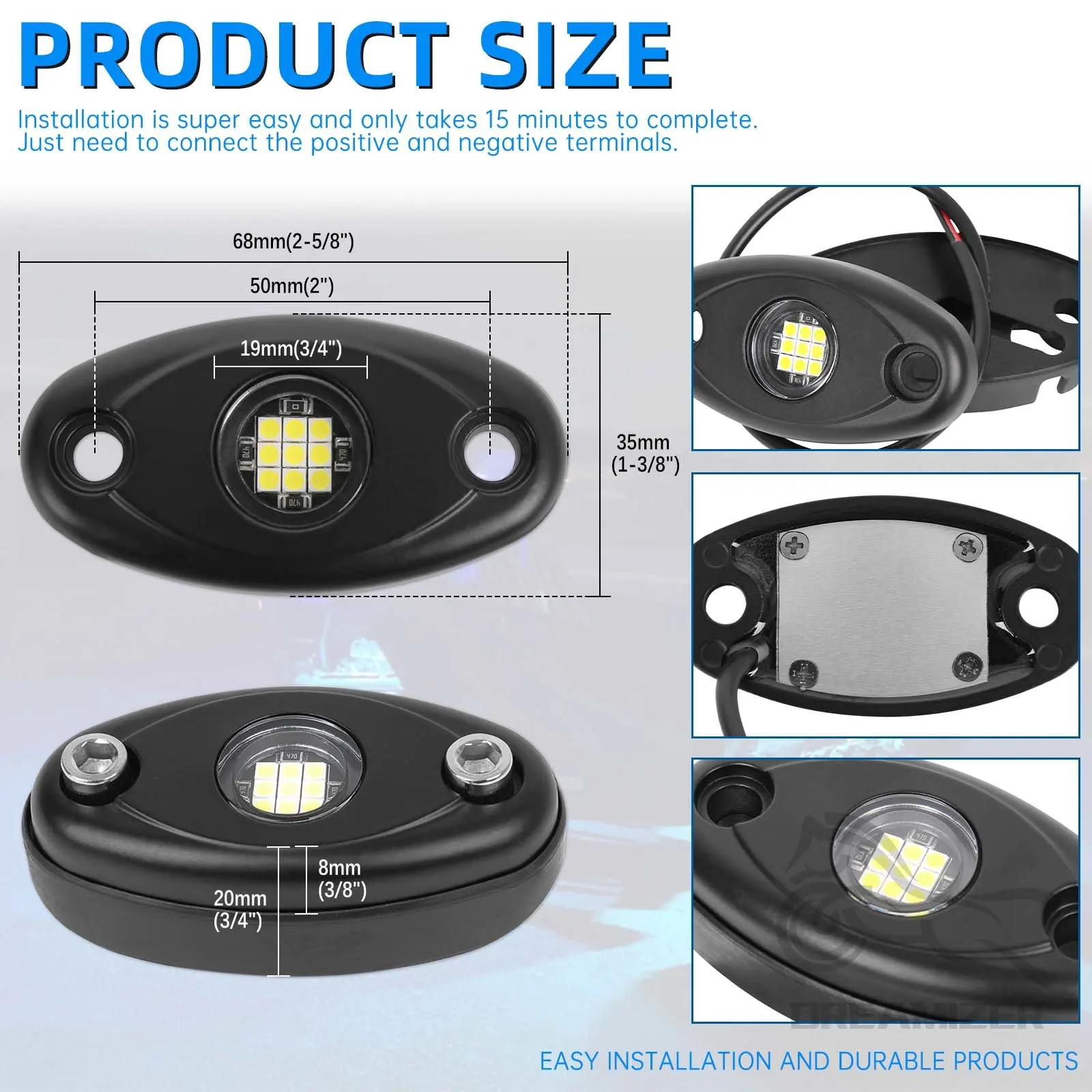 4Pods LED Rock Lights White LED Neon Underglow Light for Car Truck ATV UTV SUV Boat Underbody Glow Trail Rig Lamp Waterproof (White)
