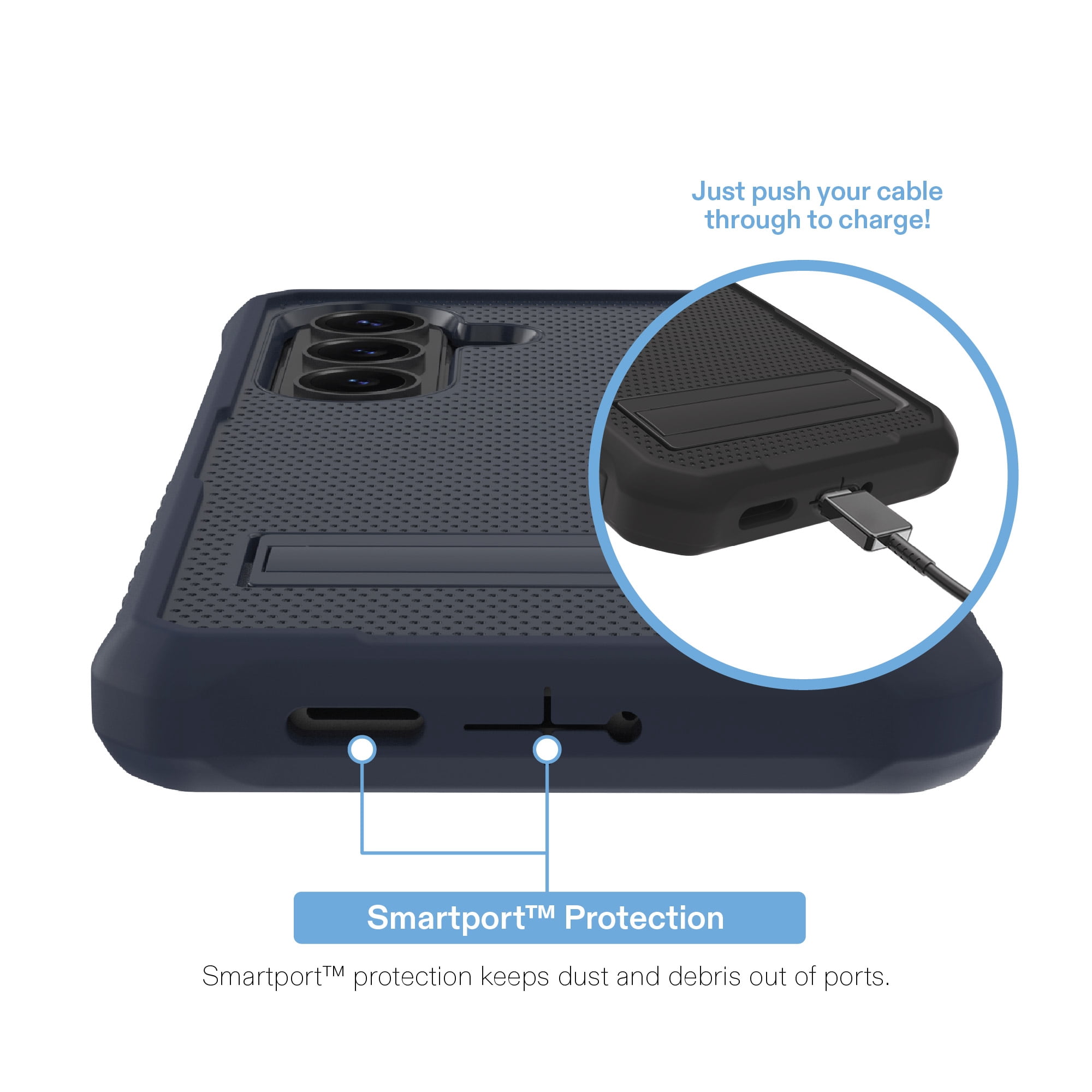onn Magnetic Compatible Rugged Phone Case with Kickstand for Samsung Galaxy S26 - Navy Blue