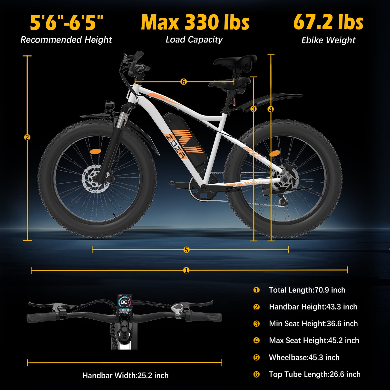 自転車1111 ZDZA Electric Bike for Adults, 1500W Peak E-Mountain Bicycle, 26
