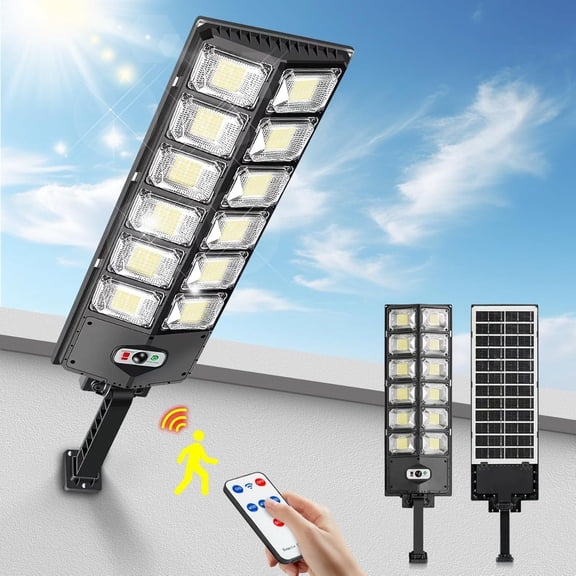 504 LED Solar Street Light Outdoor 12000LM Motion Sensor Dusk to Dawn Waterproof Yard