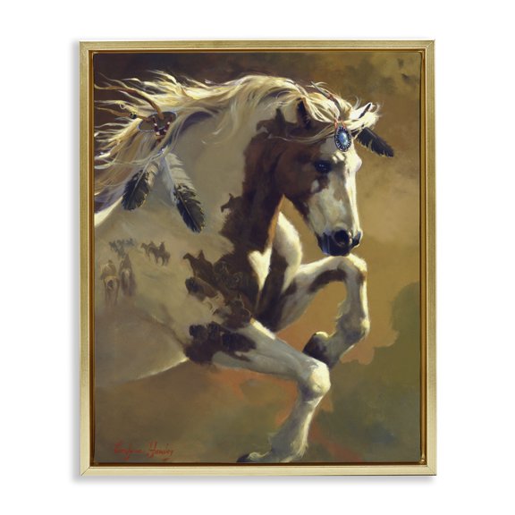 Stupell Industries Traditional Jumping Horse Gold Floating Frame Canvas Art, 17 x 21, by Carolyne Hawley