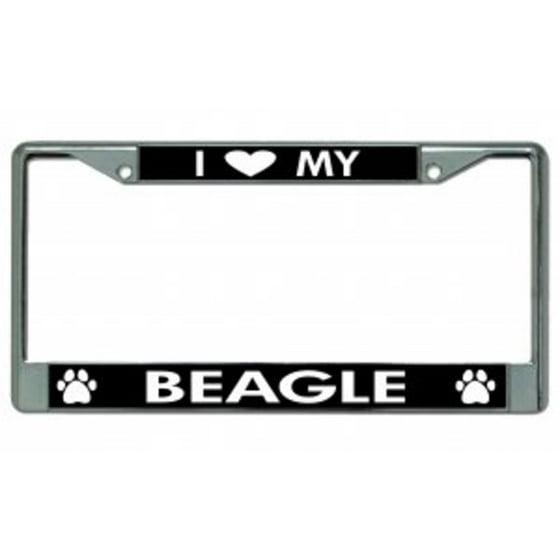 I Love My Beagle Chrome License Plate Frame