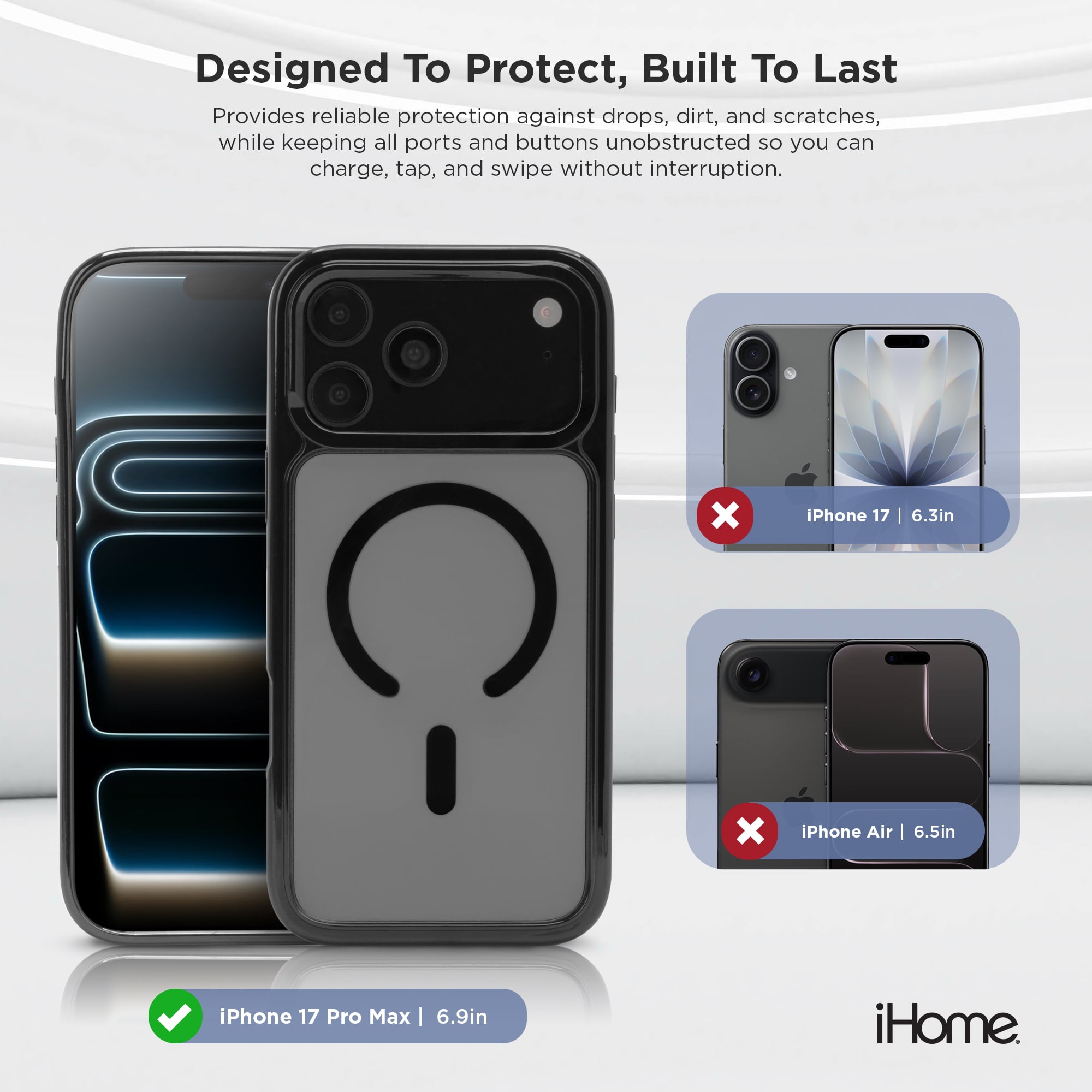 iHome Magsafe Velo Case for iPhone 17 Pro Max, Shockproof, MagSafe