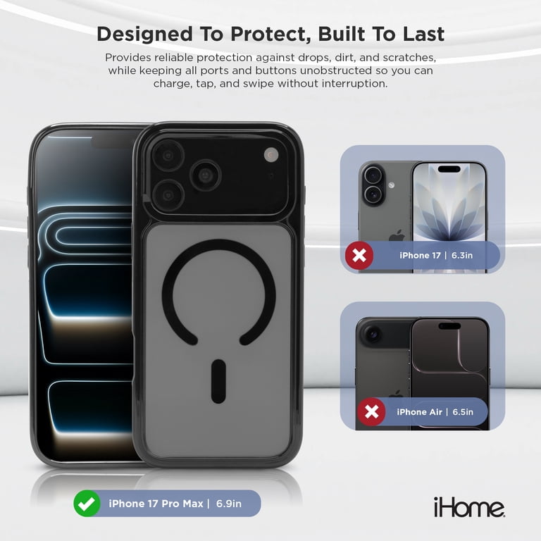 iHome Magsafe Velo Case for iPhone 17 Pro Max, Shockproof, MagSafe