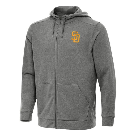 Men's Antigua Heather Black San Diego Padres Effortless Full-Zip Hooded Jacket