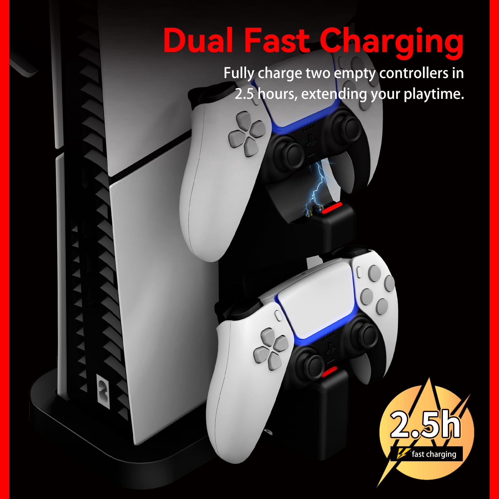 NBCP PS5 Vertical Stand with Dual Controller Charger and LED Indicators, Compatible with PlayStation 5 Disc & Digital Editions