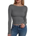 thumbnail image 2 of felwors Women's Boat Neck Tops Long Sleeve Shirts Casual Fitted Tee Shirts Solid Color Fall Basic Clothes Dark Gray, M, 2 of 5