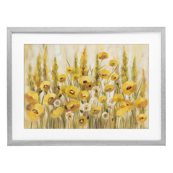 Stupell Industries Yellow Field of Poppies Gray Framed Print Under Glass, design by Silvia Vassileva