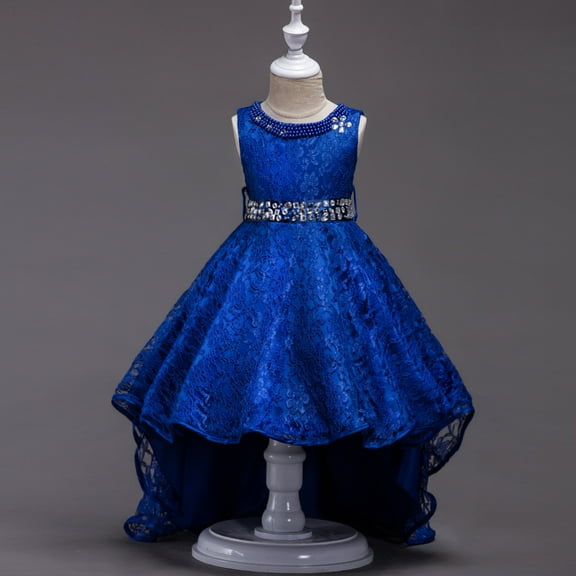 Girl Royal Blue Dress without Sleeves and Rhinestones For wedding, Pageant, Christmas, Eid, graduation and Birthday 5-13 years old