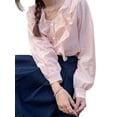 thumbnail image 2 of Women'S V Neck Pleated 3D Floral Flared Long Sleeve Dressy Blouses Tops Pink L, 2 of 10