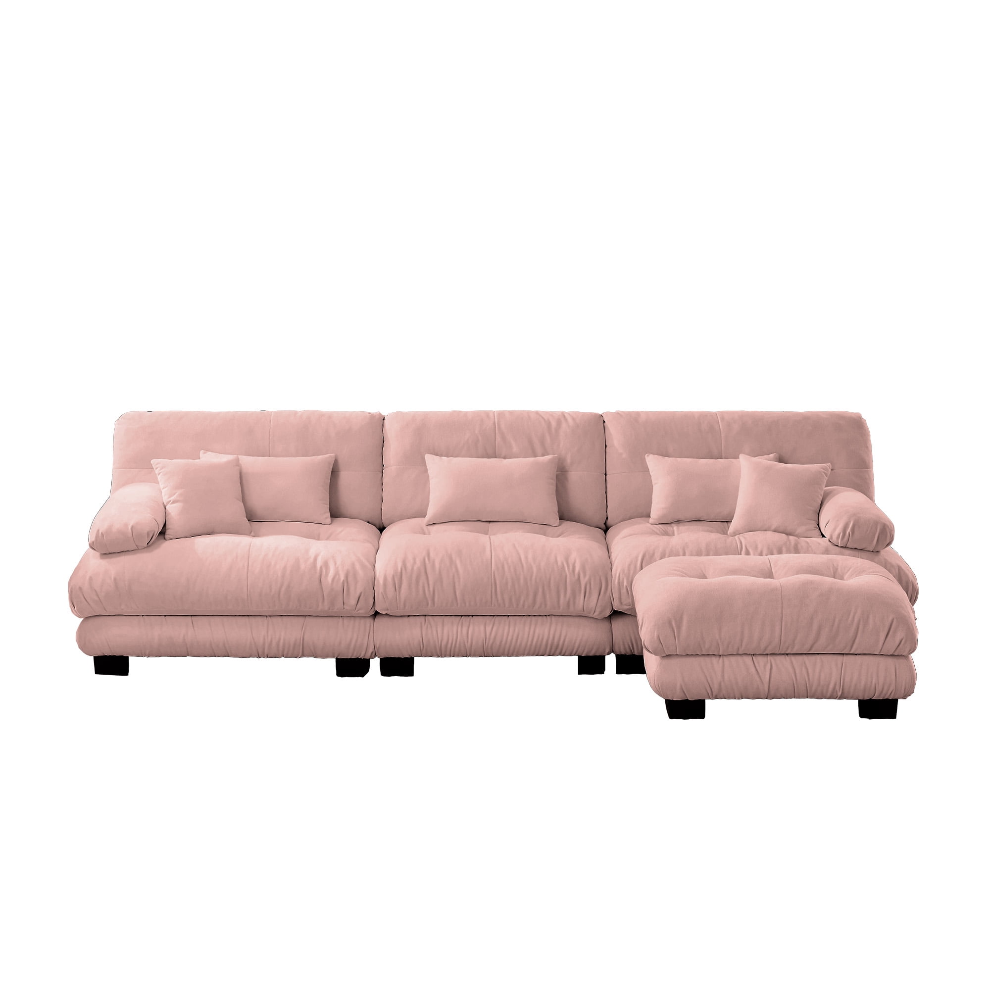 Gewnee Luxury Modular Deep Seat Pink Chenille Sectional Sofa Couch with Convertible Ottoman,Oversized L Shaped Cloud Couch for Living Room