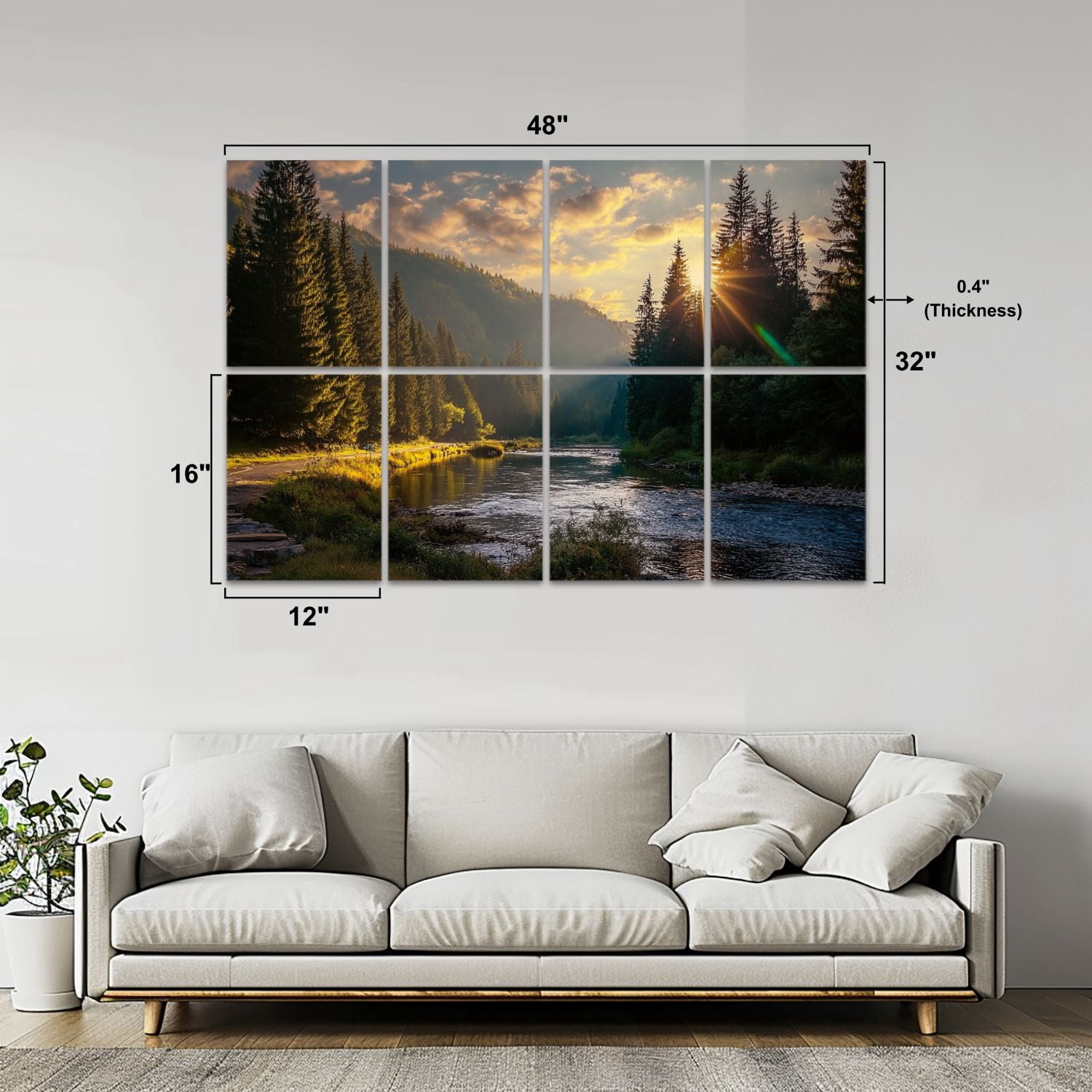 8 Pack Art Acoustic Panels Sound Absorbing winding forest sunset Decorative Soundproof Wall Panels Self Adhesive for Nursery Game Room Bedroom 48"x32"