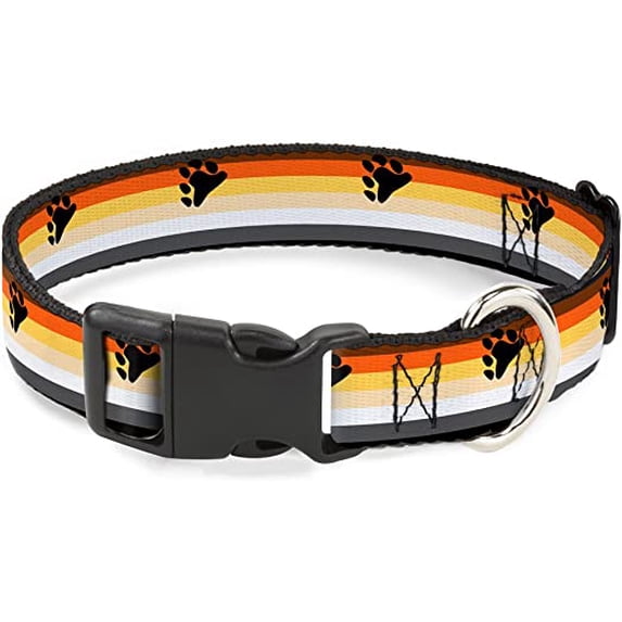 Buckle-Down Plastic Clip Collar - Flag Bear Pride2 Black/Brown/Orange/Yellow/Tan/White/Gray/Black - 1/2" Wide - Fits 9-15" Neck - Large