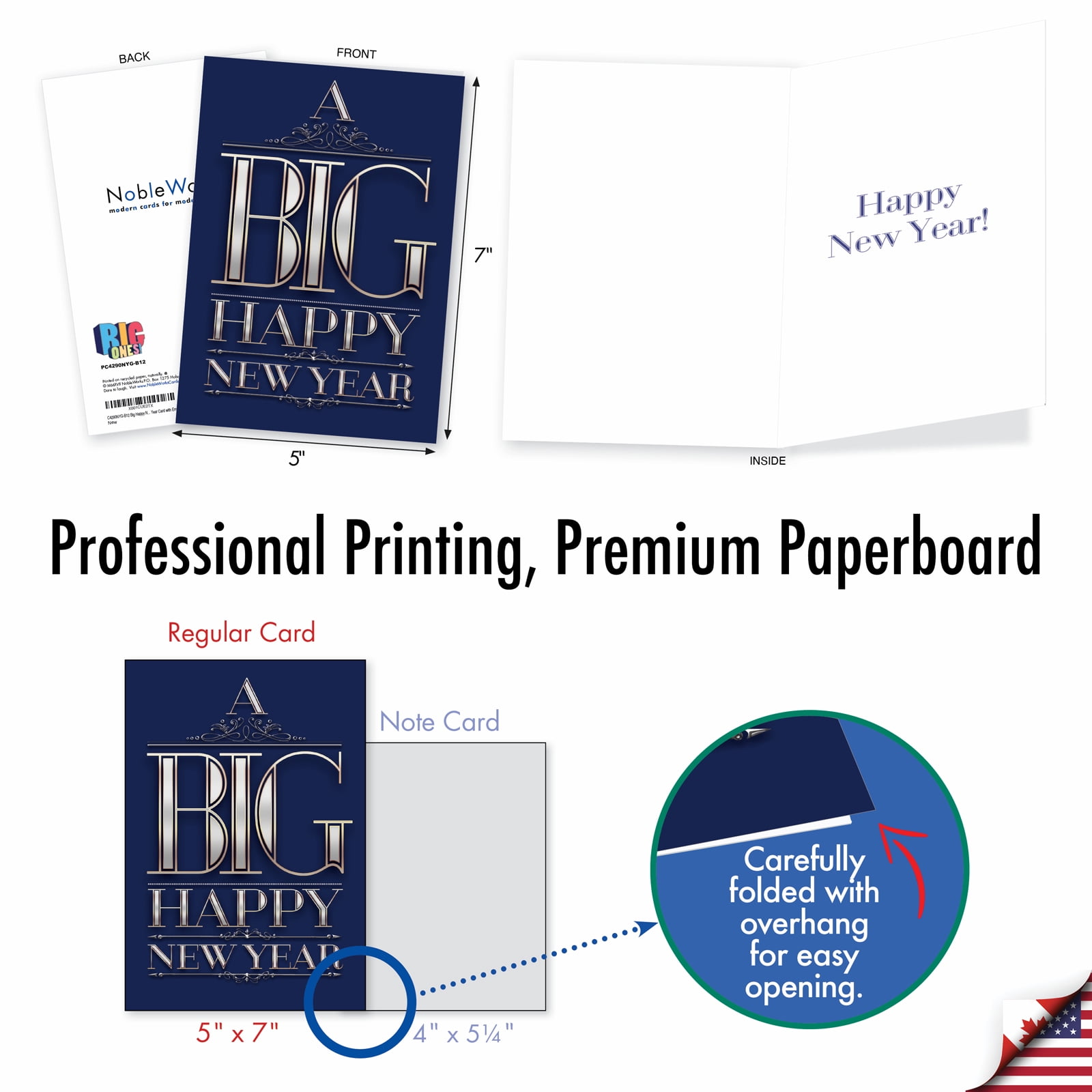 12 Funny New Year Greeting Cards (1 Design, 12 Cards) - Big Happy -Elegant