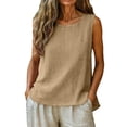 thumbnail image 2 of Paiwinds Women's Sleeveless Linen Blend Tank Top with Pocket, Casual Loose Fit Summer Blouse, Solid Color Round Neck Tunic Shirt, 2 of 7