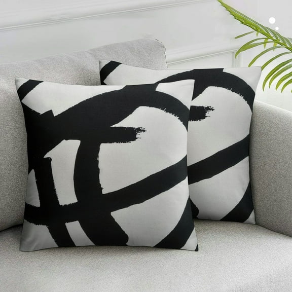 JRXY Home Set of 2 Pillow Case Black White Abstract Art Modern Throw Pillow Covers Cushion Decorative Pillowcase Square White