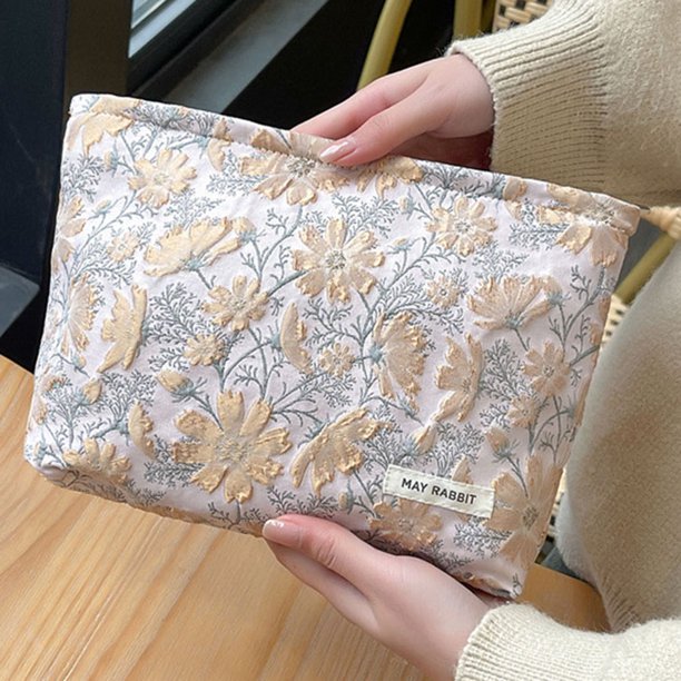 Bolsa de maquillaje floral Bolsa para el cuidado de la piel para niñas Bolsa de almacenamiento de maquillaje (Flor Gesang amarilla)