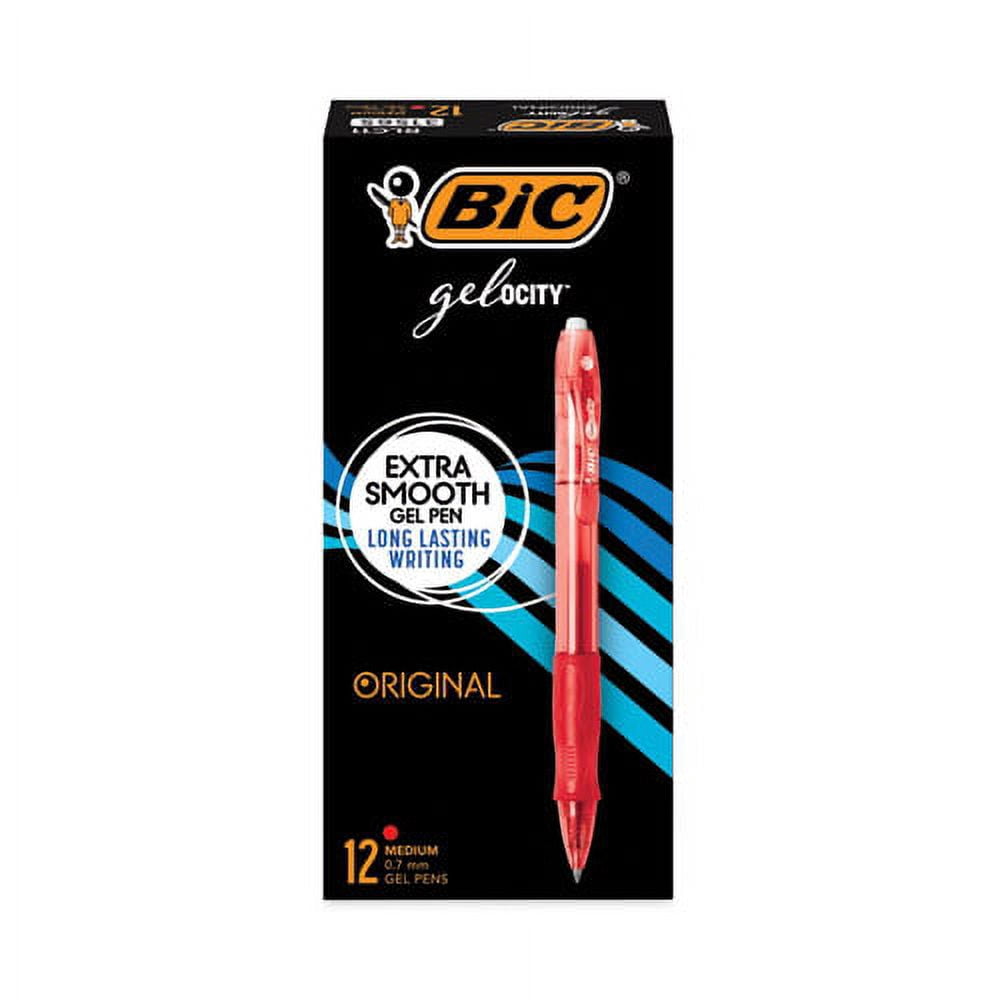 BIC Gel-Ocity Gel Pen, Retractable, Medium 0.7 mm, Red Ink, Translucent Red Barrel, Bundle of 10