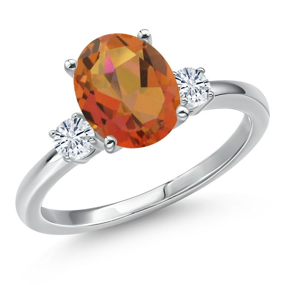 Gem Stone King 14K White Gold Twilight Orange Mystic Quartz and White Moissanite Engagement Ring for Women | 2.90 Cttw | Oval 10X8MM | Gemstone Birthstone | Size 5