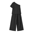 thumbnail image 6 of VBVC Women's One Shoulder 2 Piece Pants Sets , Elegant Vacation Loose Matching Outfits For Women , Ladies' Short Sleeve Suit Sets with Pockets,Black,S-2XL, 6 of 6