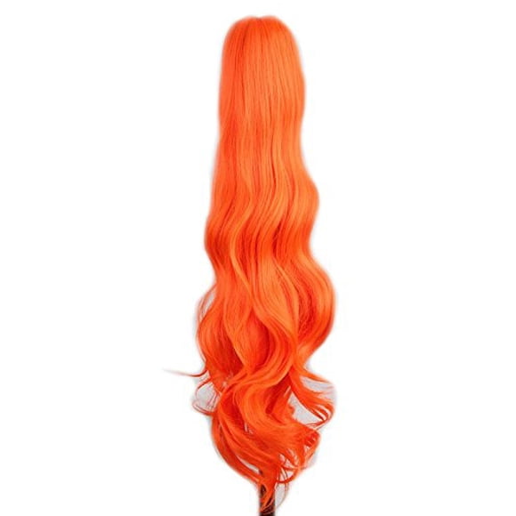 Yuehong Extensiones de cabello onduladas largas de 21 pulgadas con clip colorido, peluca de cola de caballo con garra rizada (naranja)