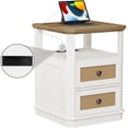 thumbnail image 2 of FAGAGA End Table with Charging Station for Living Room,Wooden Nightstand with 2 Drawers for Bedroom, Whitewash, 2 of 8