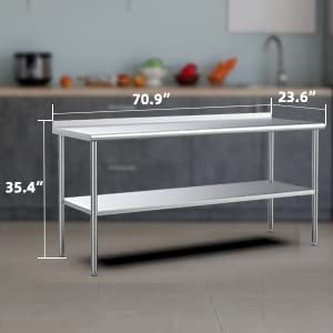 ROVSUN 72'' x 24'' Stainless Steel Table for Prep with Backsplash