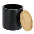thumbnail image 4 of Sleek Matte Black Cotton Swab Holder with Natural Bamboo Lid - Polyresin Bathroom Accessory, 4 of 6