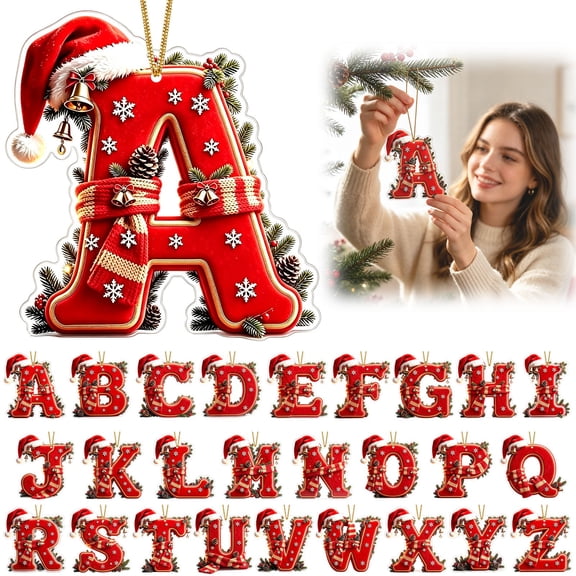 AZXY Christmas Letter Ornament, Acrylic Hanging Pendant Xmas Alphabet for Christmas Initial Ornament, Christmas Tree Decoration Hanging Pendant Xmas Gifts for Family (A)