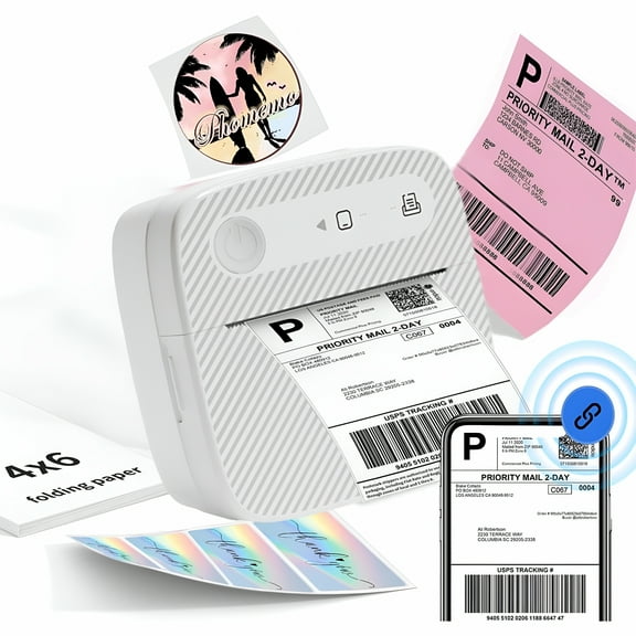 LAMIRO Bluetooth Thermal Shipping Label Printer,Portable Wireless Shipping Label Printer,Photo Sticker Printer,Support Android,Iphone And Windows