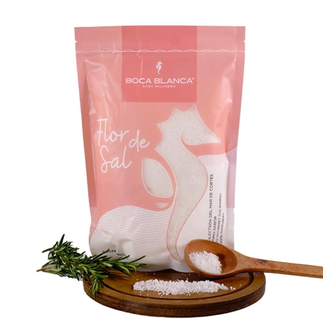 Flor de Sal premium BOCA BLANCA - Fleur de Sel natural del mar de Cortés, bolsa de 1kg, libre de químicos, Kosher certificada, Ideal para fines culinarios, Sal marina sin refinar