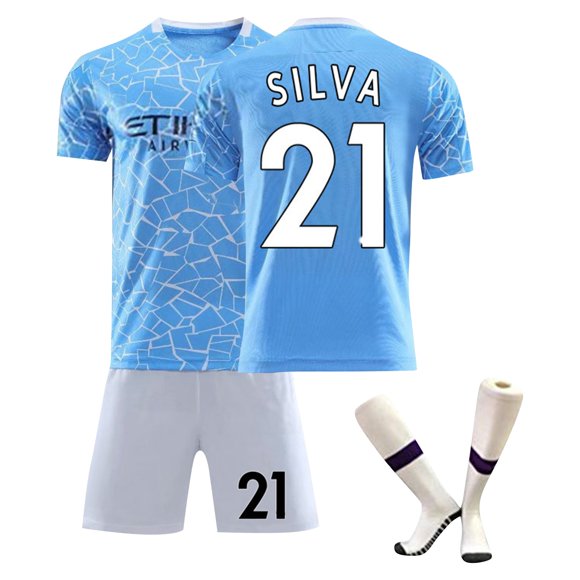 Sien 21 European FC Home Game Soccer Jersey, European #21 SILVA Blue Sport Soccer Jersey 3 Piece Set, Kids Short Sleeve European Soccer Jersey, #21/16