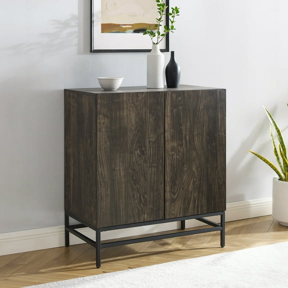 Crosley Furniture Jacobsen Wood Bar Cabinet in Brown Ash/Matte Black