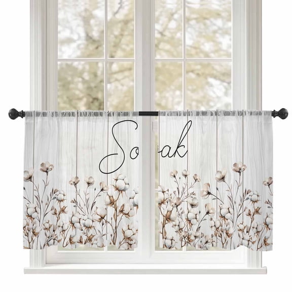 Cotton Soak Sheer Curtains 54 inches Long, Watercolor Flowers Vintage Wood Grain Light Filtering Sheer Window Curtains Rod Pocket Voile Drapes for Bedroom Living Room, 52"W x 54"L 2 Panels