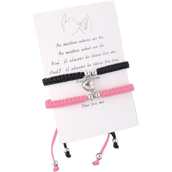Yomhary Magnetic Heart Matching Couple Bracelets ,Adjustable Braided 2pcs